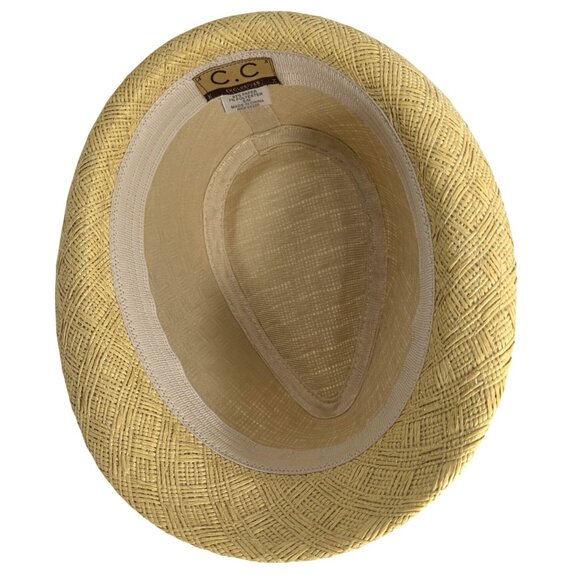 C.C Exclusives Woven Straw Fedora Hat Green Band S/M Lightweight Summer EUC